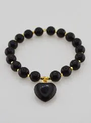 Armband van Natuursteen met Hart - Obsidiaan