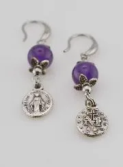 Oorbellen - Wonderdadige Medaille en Amethist