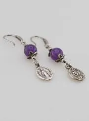 Oorbellen - Wonderdadige Medaille en Amethist
