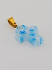 Handgemaakte Glazen Kruis Hanger - Wit en Blauw
