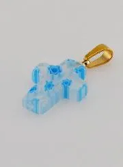 Handgemaakte Glazen Kruis Hanger - Wit en Blauw