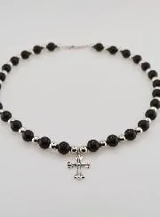 Religieus Collier van Zwarte Agaat en Kruis