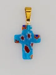 Handgemaakte Glazen Kruishanger - Turkoois Blauw