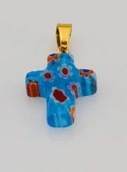 Handgemaakte Glazen Kruishanger - Turkoois Blauw
