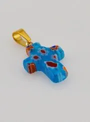 Handgemaakte Glazen Kruishanger - Turkoois Blauw