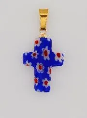 Handgemaakte Glazen Kruis Hanger - Blauw
