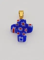 Handgemaakte Glazen Kruis Hanger - Blauw