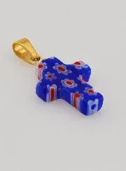 Handgemaakte Glazen Kruis Hanger - Blauw