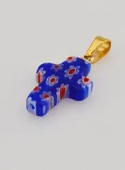 Handgemaakte Glazen Kruis Hanger - Blauw