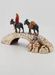 Kerststal Beeld Ezels op een Brug - Hoogte 6 cm