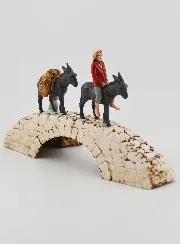 Kerststal Beeld Ezels op een Brug - Hoogte 6 cm
