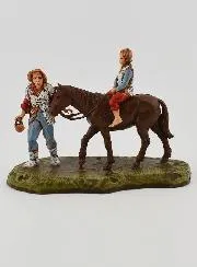Kerststal Beeld Bergbewoner en Kind te Paard - Hoogte 6 cm