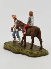 Kerststal Beeld Bergbewoner en Kind te Paard - Hoogte 6 cm