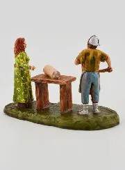 Kerststal Beeld Slager en Klant - 6cm