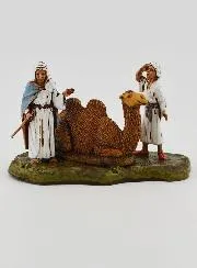 Kerststal Beeld Kameeldrijvers en Zittende Kameel - 6 cm