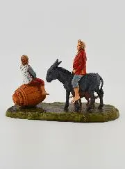 Kerststal Beeld Man op een Ezel en Kind - 6cm
