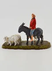 Kerststal Beeld Herder op een Ezel en Schapen - 6cm