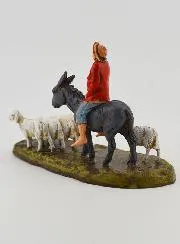 Kerststal Beeld Herder op een Ezel en Schapen - 6cm