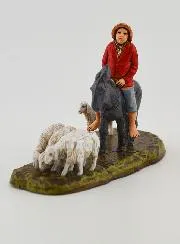 Kerststal Beeld Herder op een Ezel en Schapen - 6cm