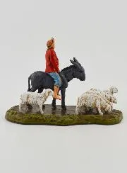 Kerststal Beeld Herder op een Ezel en Schapen - 6cm