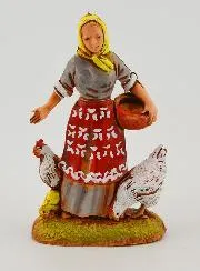 Kerststal Figuur Boerin en haar Kippen - 6cm