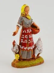 Kerststal Figuur Boerin en haar Kippen - 6cm
