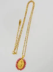 Wonderdadige Medaille + Ketting - Roze Parelmoeren Kralen