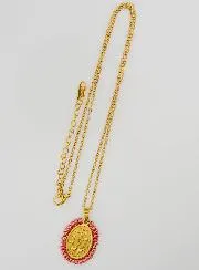 Wonderdadige Medaille + Ketting - Roze Parelmoeren Kralen