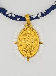 Wonderdadige Medaille met Kralen - Blauw Liberty Koord