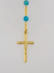 Rozenkrans Blauwe Agaat Halfedelsteen - Goud Ketting