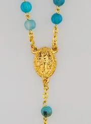 Rozenkrans Blauwe Agaat Halfedelsteen - Goud Ketting