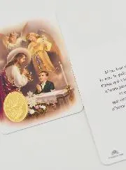 Gebedskaart met Medaille Eerste Communie Jongen