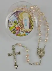 Rozenkrans Lourdes Parelmoer Kralen Roze - Geschenkdoosje