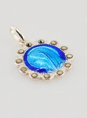 Hanger Heilige Maagd Maria Zilver en Emaille Blauw