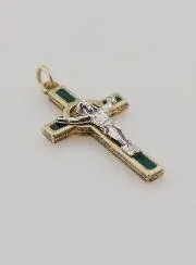 Kruisje Heilige Benedictus Metaal - Groen - 4 cm