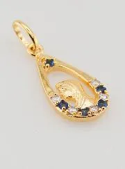 Hanger Druppel Maria - Strass Diamant Saffier Verguld