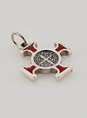 Hanger Kruis Heilige Benedictus Metaal - Rood - 2cm