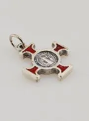 Hanger Kruis Heilige Benedictus Metaal - Rood - 2cm