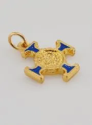 Hanger Kruis Heilige Benedictus Goudkleurig - Blauw - 2cm
