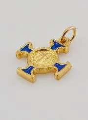 Hanger Kruis Heilige Benedictus Goudkleurig - Blauw - 2cm