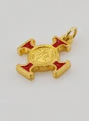 Hanger Kruis Heilige Benedictus Goudkleurig - Rood - 2cm