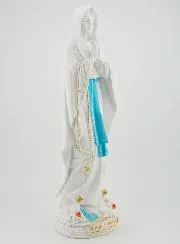Beeld Maria van Lourdes met Goudkleurige Rozenkrans - 30cm