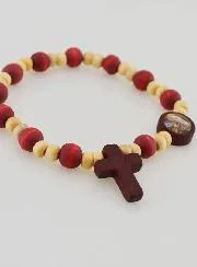 Armband Tientje Hout 2 Kleuren - Medaille Lourdes