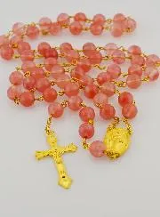 Rozenkrans Trendy Halfedelsteen Rozenkwarts op Vergulde Ketting